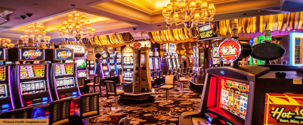 Multiple slot machines on a casino floor