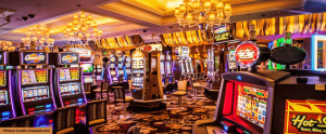 Multiple slot machines on a casino floor