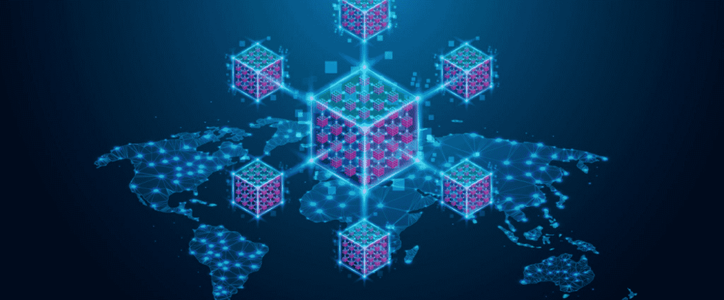 Futuristic blockchain network illustration showing interconnected crypto payment nodes across a global digital map for Web3 payments and multi-chain transactions