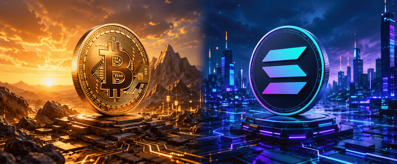 Bitcoin vs Solana Whitepaper Comparison, illustrating security, scalability, and whitepaper architecture.