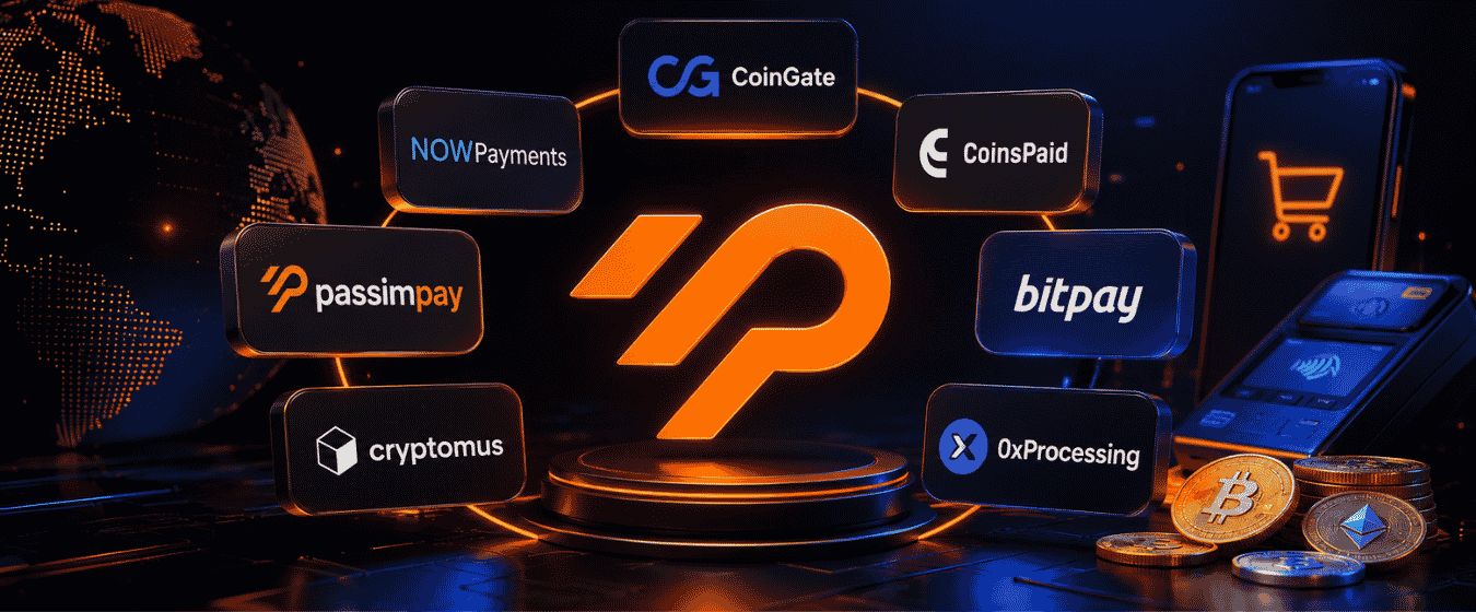 Comparison of the best crypto payment gateways for businesses, including PassimPay, CoinGate, NOWPayments, CoinsPaid, Cryptomus, BitPay, and 0xProcessing.