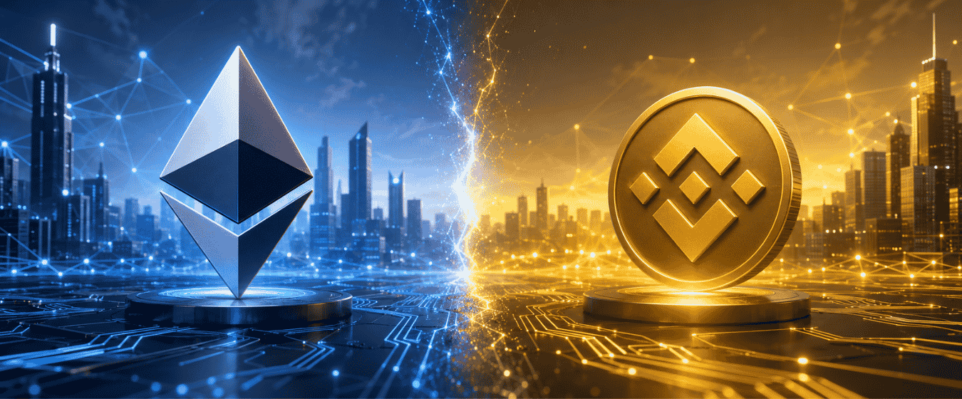 Ethereum and BNB Chain logos representing a whitepaper comparison of two leading smart contract blockchains.