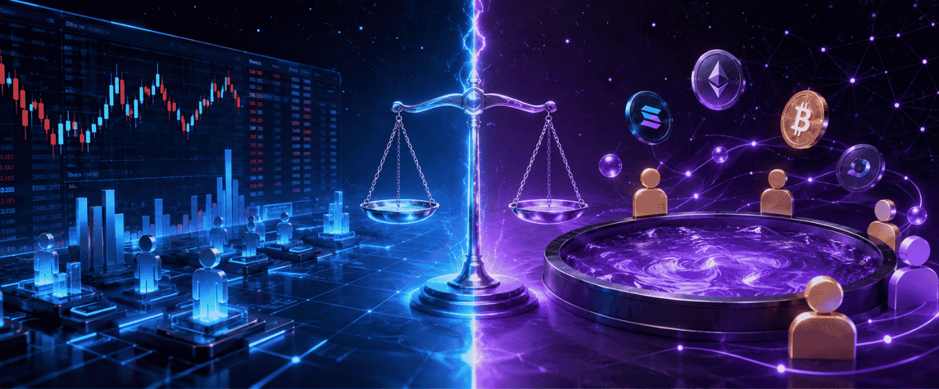 Hyperliquid vs GMX Whitepaper Comparison. Futuristic illustration comparing Hyperliquid and GMX decentralized perpetual trading architectures