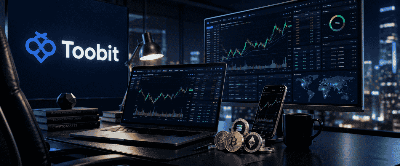 Trading dashboard representing the best BitMart alternatives, featuring Toobit and advanced crypto trading tools.