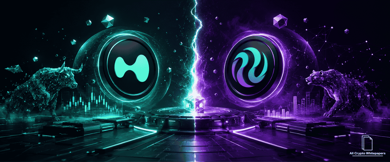 Hyperliquid vs Injective comparison illustration showing two decentralized perpetual trading architectures connected by blockchain infrastructure